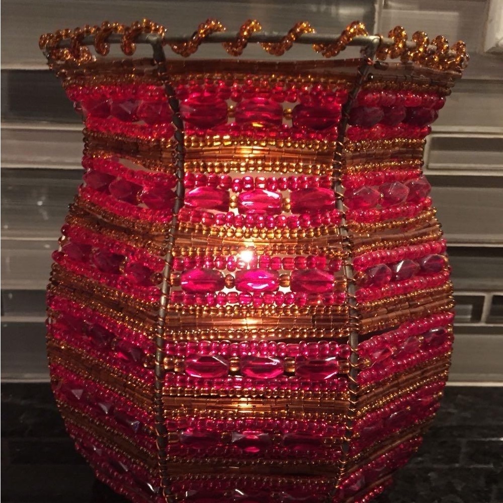 PartyLite red beaded sconce and tea light holders.